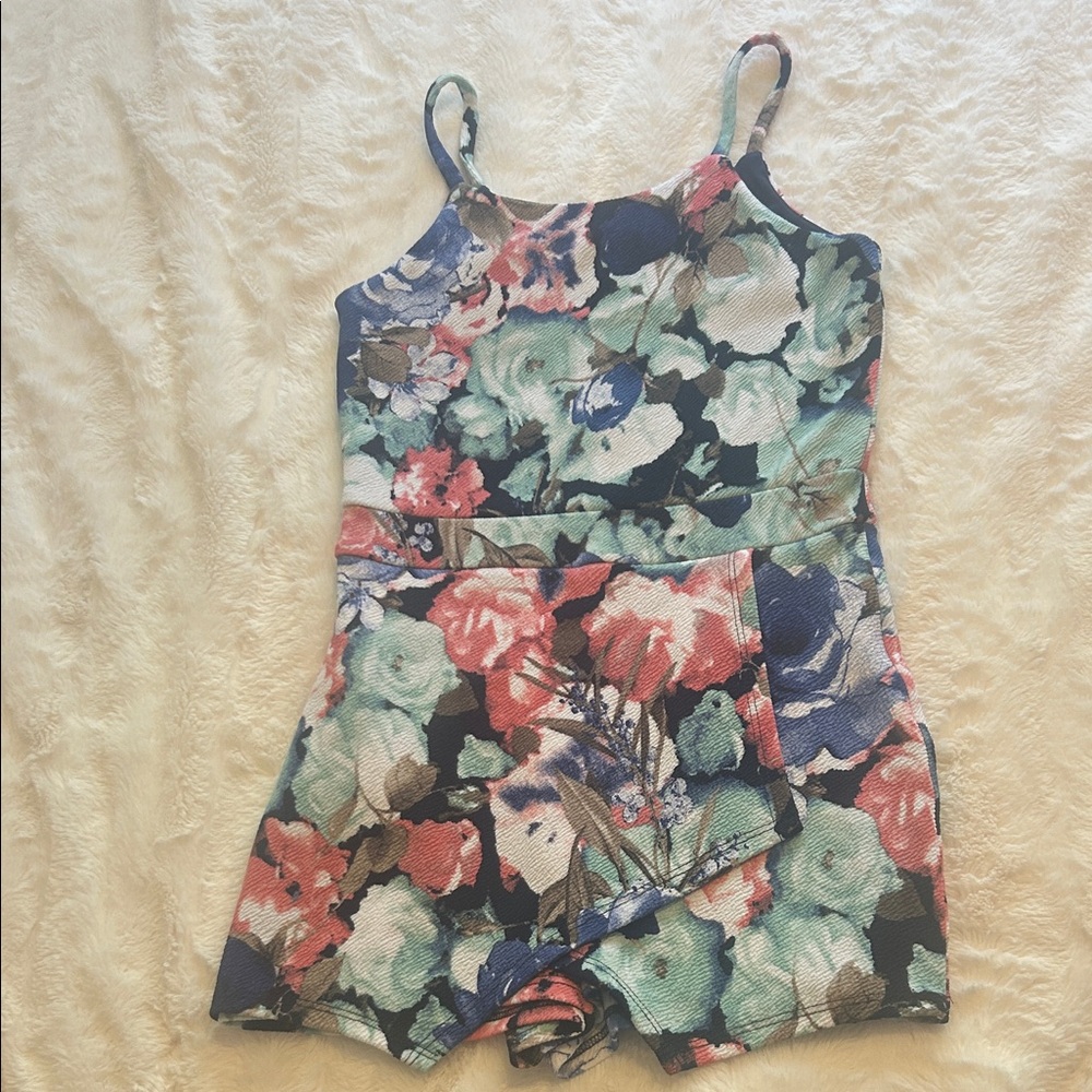 Aqua girls L floral romper